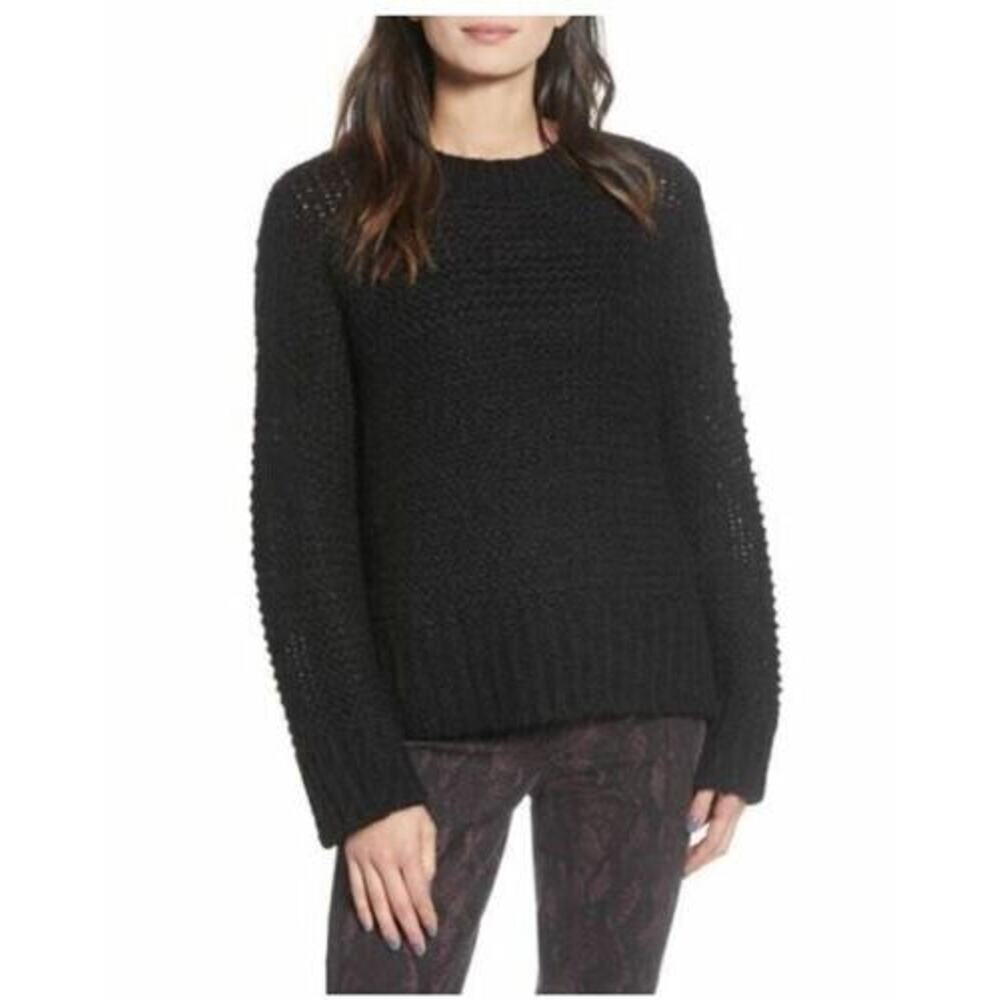 Chelsea28 Womens Crewneck Dolman Sleeve Chunky Open Knit Sweater Black Small $89